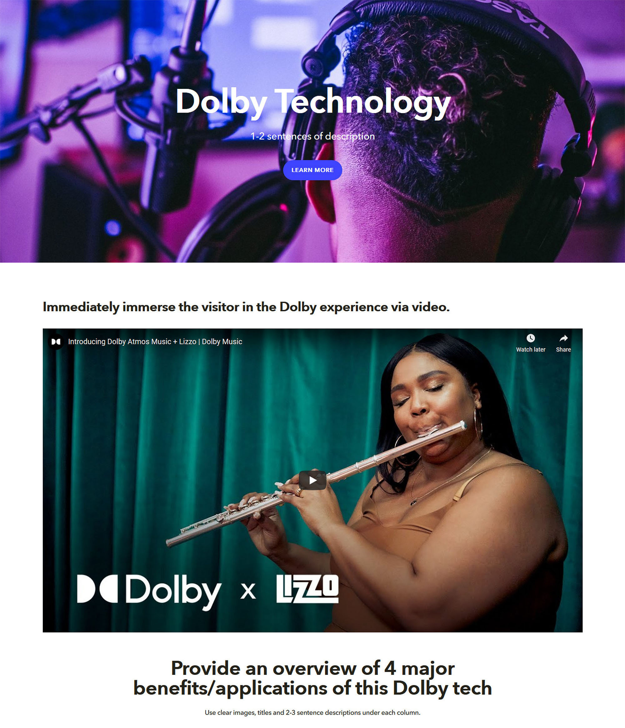 Our finalized, annotated page template for Dolby professionals