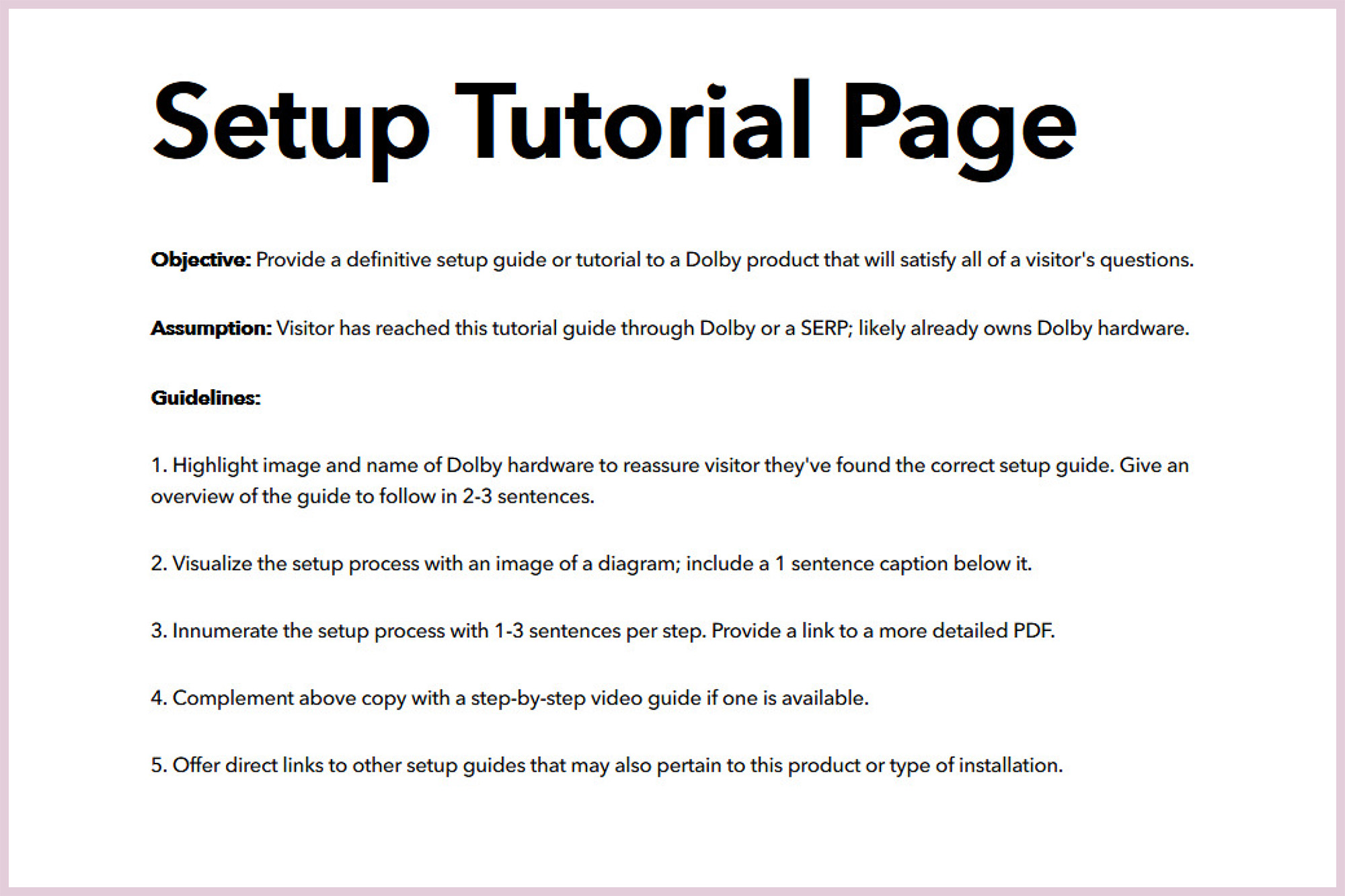 Setup tutorial page